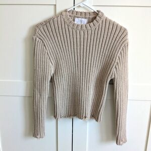 Zara Ribbed Knit Beige Frayed Hem Sweater Girls 11-12